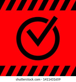 Black check mark on red background, vector illustration for design.