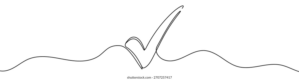 Black check mark in one line art style. Check mark drawing with editable stroke on white background. Vector illustration.
