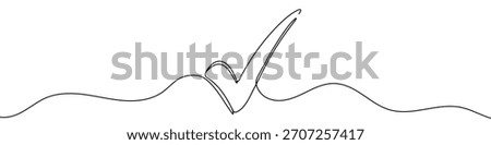 Black check mark in one line art style. Check mark drawing with editable stroke on white background. Vector illustration.