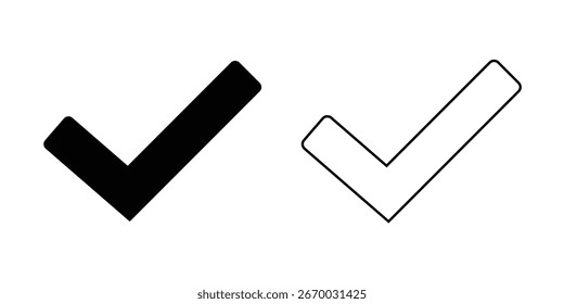 Marca de verificación negra y contorno sobre fondo blanco