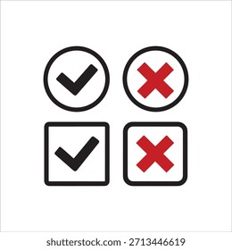 black check mark and red cross icon . Circle and square. Tick symbol , vector illustration.