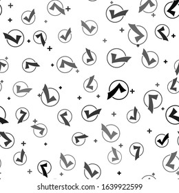Black Check mark in round icon isolated seamless pattern on white background. Check list button sign.  Vector Illustration