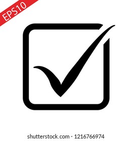 Black check mark or tick icon in a circle isolated on white background