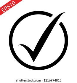 Black check mark or tick icon in a circle isolated on white background eps 10