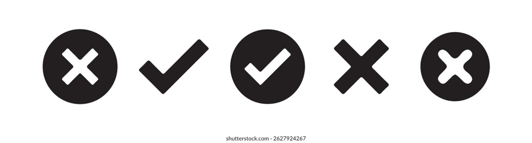  black check marks and crosses icon collection. Tick and cross symbol. Accepted or rejected icon Victor illustration Eps 10.