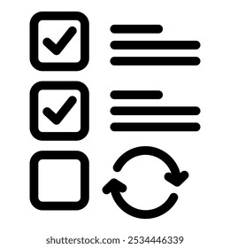 Black check marks and reload arrows are showing concept of approving and updating