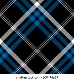 Black check pixel square seamless diagonal fabric texture. Vector illustration.