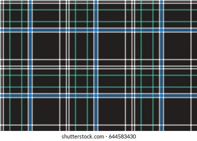 Black check plaid fabric texture seamless pattern. Flat design. Vector illustration.