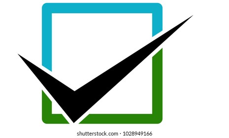 A black check sign in a square blue and green - vector