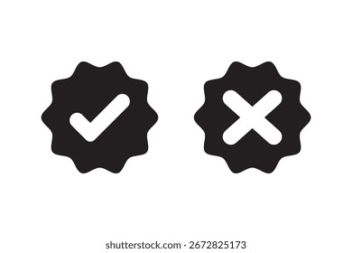 Conjunto de iconos de marca de verificación negra. Caja cruzada x marca de verificación Casilla de verificación v lista Vector dibujar dibujo dibujado a mano doodle pincel marcador checklist symbol wrong right circle. Conjunto de iconos de marca de verificación dibujado a mano.EPS 10