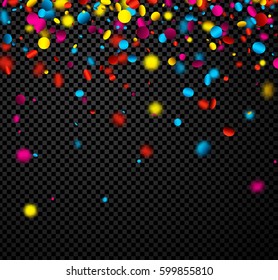 
Black checkerboard festive background with colorful confetti. Vector illustration.
