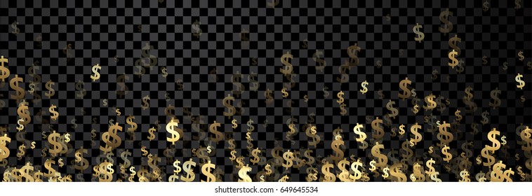 Black checkered banner with golden dollar signs. Vector paper illustration.