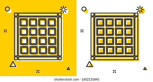 Black Checkered napkin icon isolated on yellow and white background. Random dynamic shapes. Vector Illustration
