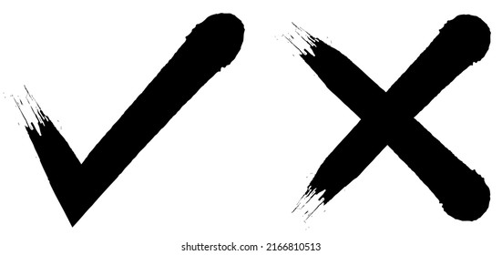 black checkmark and cross on a white background