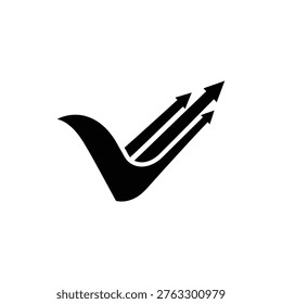 A black checkmark with three arrows