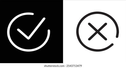 Black Checkmark Tick and X Outline Icons Vector - Símbolos de diseño para Web, prueba y marcado de Aprobación