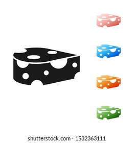 Black Cheese icon isolated on white background. Set icons colorful. Vector Illustration