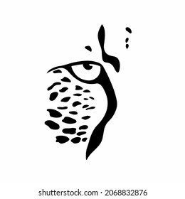 Black Cheetah Eye Logo Symbol on White Background. Stencil Design Tattoo Vector Illustration.