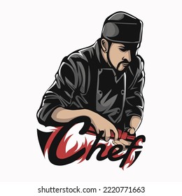 Black chef cook in cap symbol or logo. Restaurant, food concept