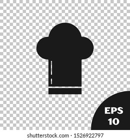 Black Chef hat icon isolated on transparent background. Cooking symbol. Cooks hat.  Vector Illustration