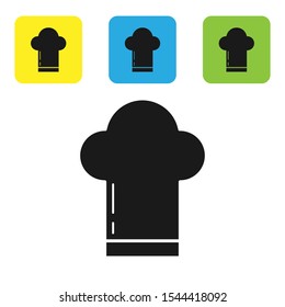 Black Chef hat icon isolated on white background. Cooking symbol. Cooks hat. Set icons colorful square buttons. Vector Illustration