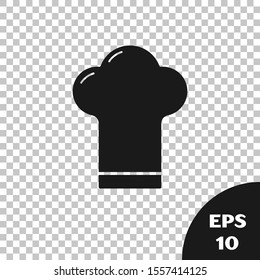 Black Chef hat icon isolated on transparent background. Cooking symbol. Cooks hat.  Vector Illustration