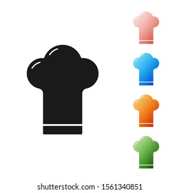 Black Chef hat icon isolated on white background. Cooking symbol. Cooks hat. Set icons colorful. Vector Illustration