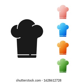 Black Chef hat icon isolated on white background. Cooking symbol. Cooks hat. Set icons colorful. Vector Illustration