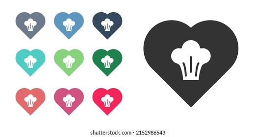 Icono de sombrero del chef negro aislado en fondo blanco. Símbolo de cocina. Cocina sombrero. Indique los iconos en colores. Vector