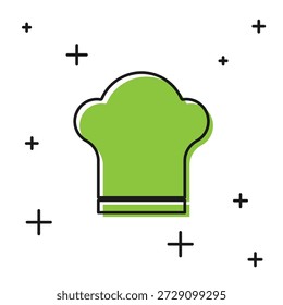 Ícone de chapéu preto Chef isolado no fundo branco. Símbolo de culinária. Chapéu de cozinha.  Vetor