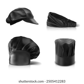 black chef hats on a white background. Vector illustration.