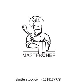 black chef icon isolated with ladle on white background