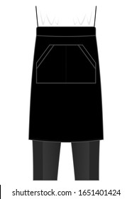 Black Chef Waist Half Aprons with Double Pocket on White Background, Vector File.