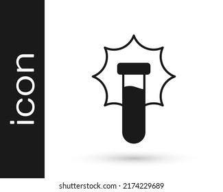 Black Chemical Experiment, Explosion in der Kolben Symbol einzeln auf weißem Hintergrund. Chemische Explosion in einem Reagenzglas.  Vektorgrafik