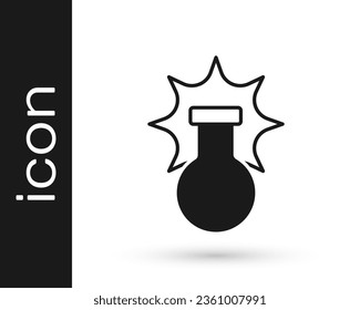 Black Chemical experiment, explosion in the flask icon isolated on white background. Chemical explosion in a test tube.  Vector