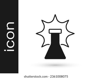 Black Chemical experiment, explosion in the flask icon isolated on white background. Chemical explosion in a test tube.  Vector