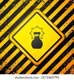 Black Chemical experiment, explosion in the flask icon isolated on yellow background. Chemical explosion in a test tube. Warning sign. Vector