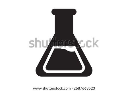 Black chemical flask icon representing science experiments and laboratory beakers silhouette