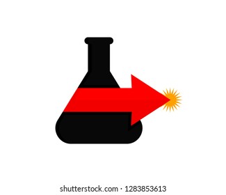 black chemical flask and red right arrow sign