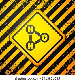 Black Chemical formula for water drops H2O shaped icon isolated on yellow background. Warning sign. Vector Illustration