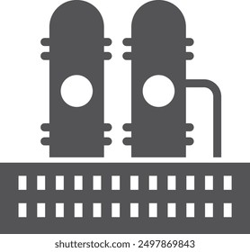 Black chemical plant icon. Manufacture building silhouette