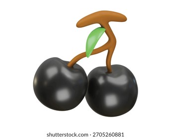 ícone de cereja preta renderização de ilustração 3d