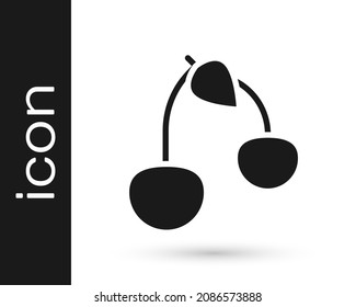 Black Cherry Icon Isolated On White Background. Fruit With Leaf Symbol.  Vector