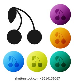 Black Cherry icon isolated on white background. Fruit with leaf symbol. Set icons in color circle buttons. Vector
