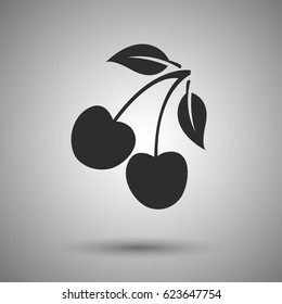 Black cherry icon on gray background. Vector iilstration. EPS clip art. 