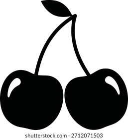 Icono de la silueta del par de la cereza negra: Símbolo simple del Vector de la fruta dulce con el tallo para el postre, la comida orgánica, el hornear, y el diseño de la temporada de verano
