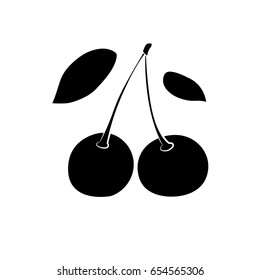 Black cherry silhouette with leaves. Flat design. Vector illustration