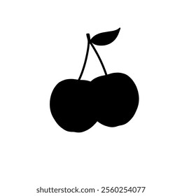 Black cherry vector illustration in a minimalist style with clean, bold lines, perfect for modern design concepts, branding, and decorative elements with a sophisticated and contemporary look.