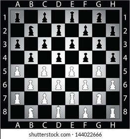 Black chess board with chess figures