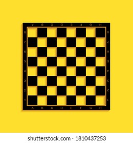 Black Chess board icon isolated on yellow background. Ancient Intellectual board game. Long shadow style. Vector.
